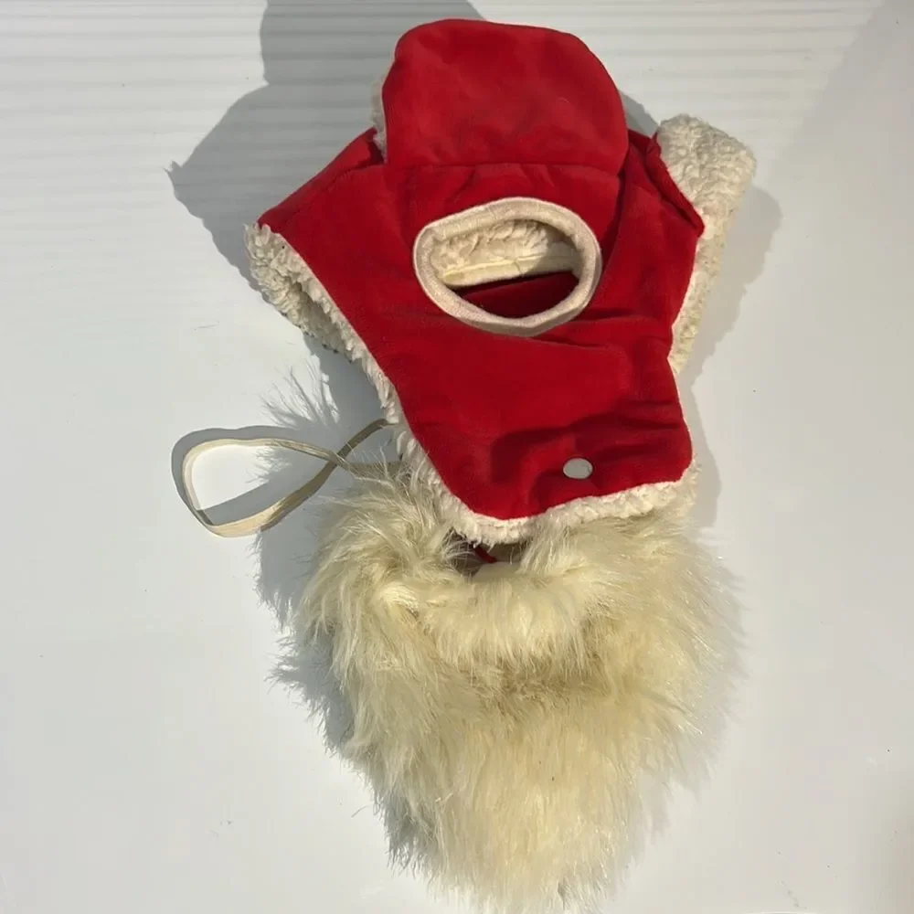 Santa Hat with Beard for XL Dog  **View Photos of Inside of beard** Damage